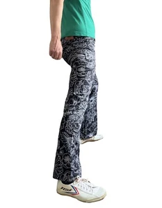 Mens FLARES Retro Black Floral Mens Bell Bottoms Hippie vtg trousers 60's 70s - Picture 1 of 14