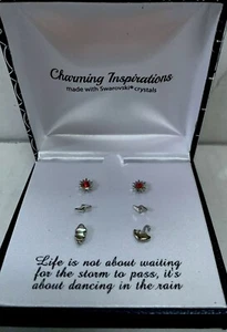 CHARMING INSPIRATIONS SILVER Stud EARRINGS Red Swarovski Crystals NEW - Picture 1 of 7