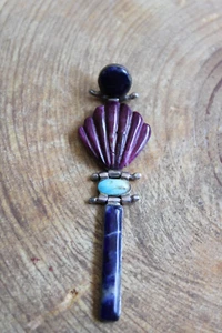 Sodalite, Purple Spiny Oyster SHELL,  Turquoise & Sterling Silver Pendant - Picture 1 of 4