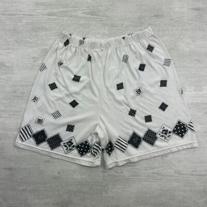 Vintage 90s Diamond Art Pattern Shorts Size 27x6 White Black Rose Athletic - Picture 1 of 4
