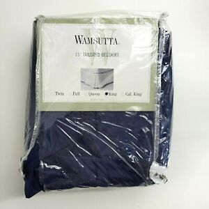 Vintage NOS Wamsutta Navy Blue Tailored King Bedskirt 15" Drop Cotton Blend NIP 