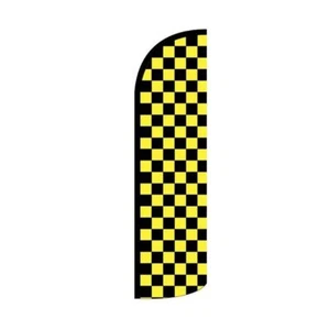 Black & Yellow Checkered Swooper Flutter Feather Flag | 3ft W x 11.5ft Tall - Picture 1 of 3