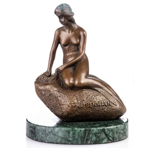 Bronzeskulptur  kleine Meerjungfrau auf Marmorsockel Figur  Statue - Bild 1 von 3