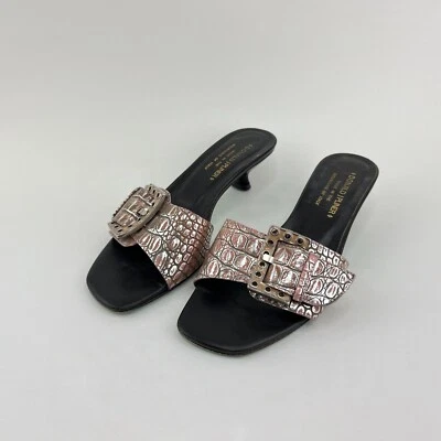 Donald J Pliner Italia JOBI Gatito Tacón Mules Rosa Plata Cuero de Cocodrilo 6.5M Foto 1 de 4