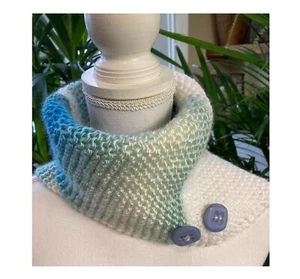 Hand crochet blue-white fancy collar with buttons-neck wrap /Gift for friends - Picture 1 of 6