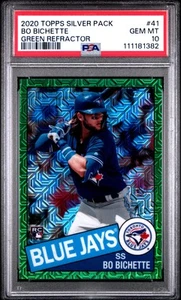 Topps Silver Pack 1985 Chrome Bo Bichette Green Refractor 2020/99 #41 PSA 10 - Imagen 1 de 2