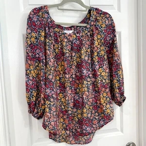 LC Lauren Conrad leichte Bluse Bauernblumen bunt Boho Damen Gr. M - Bild 1 von 14