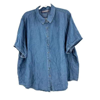 Hester & Orchard Chambray Denim Shirt Women's 2X Button Front Cap Sleeve Boxy - Image 1 of 4