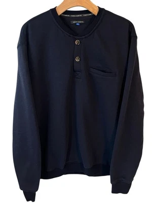 Vince Camuto Henley Sweater Mens Large Dark Navy Blue 2 Button Pocket V Neck NWT - Image 1 of 4