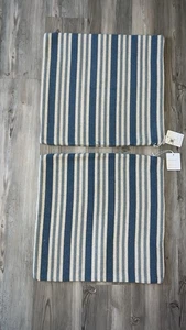 Funda de almohada Pottery Barn Bay hilo azul beige rayas 18x18 nueva - Imagen 1 de 8