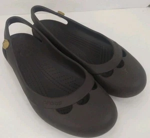 Crocs Jayna Slingback Women's Size 8 Flats Brown Gray Ballet Rubber Comfort - Picture 1 of 17