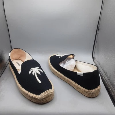 Alpargata Soludos Hibiscus Palm sin cordones para mujer 9,5 M negra plataforma lona Foto 1 de 4