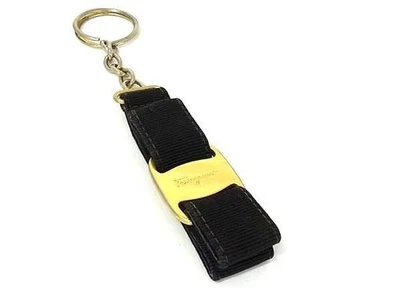 Salvatore Ferragamo Vala Ribbon key ring Nylon jaguar black gold hardware Used - Image 1 of 3