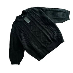 Pull Brave Soul London boxy oversize confortable CableKnit manches ballon noir XL - Photo 1/10