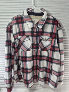 Sage Collective Womens XL Plaid Plush Sherpa Jacket Shacket Red White Blue - Picture 1 of 14