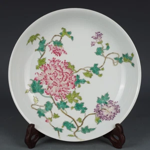 Fine Collectable Chinese Hand Famille Rose Porcelain Flowers Plate - Picture 1 of 7
