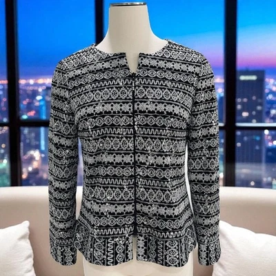 Alex Evenings亮片夹克娇小 MP 黑色银色拉链派对西装外套优雅 — 第 1/4 张图片