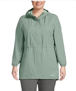 Lands End Womens Squall Hooded Packable Green Rain Jacket Size Large Coat - Picture 1 of 10