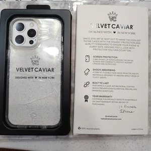 Custodia iPhone Velluto Caviale Trasparente Glitter 14 Pro Max Nuova Glam Coquette - Foto 1 di 5