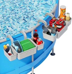 Poolside Storage Basket with 2 Cup Holders, Stretchable Pool Toy for... - Picture 1 of 7