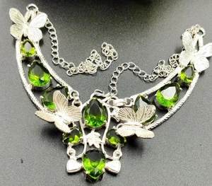 Green Peridot Gemstone Handmade 925 Sterling Silver Jewelry Necklace Sz-17-18" - Picture 1 of 6