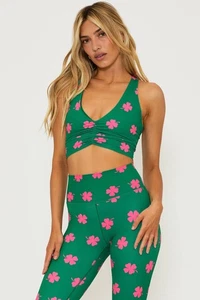 NEW Beach Riot Mindy LUCKY CLOVER Longline Sports Bra Size Medium Green Pink - Picture 1 of 8