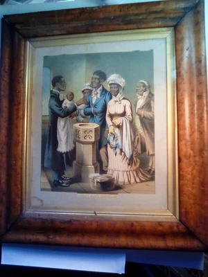 ANTIGUA LITOGRAFÍA BAUTIZO BEBÉ SAMBO ARTE JUGLAR AMERICANO NEGRO 1880' Foto 1 de 4