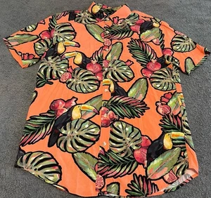 Hawaiian Shirt Mens Small Blue Steel Young Community Floral Button Short Sleeve - Picture 1 of 16