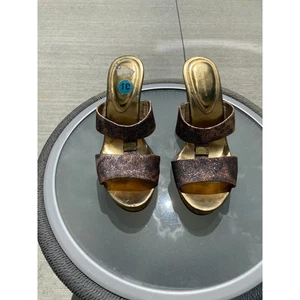 Marc Fisher Women’s 10M Metallic Glitter Cork Wedge Sandals Heel Platform Shoes - Picture 1 of 7