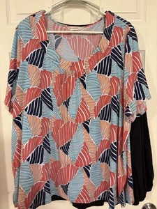 Allison Daley 2x-3x Abstract SS Smock Neck Top Polyester Summer Wear - Picture 1 of 7