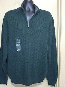 IZOD American Prep Men's L / XL Green Sweater Cable Knit NWT 1/4 Zip - Picture 1 of 7