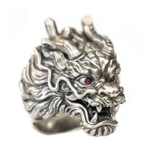 LINSION 925 Sterling Silver PurpleRed CZ Eye Details Dragon Ring TA455C UK Z1 - Picture 1 of 12
