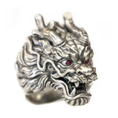 LINSION 925 Sterling Silver PurpleRed CZ Eye Details Dragon Ring TA455C UK Z1 - Image 1 of 4