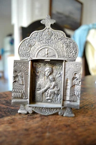 VINTAGE CHRISTLICH-ORTHODOXES GRIECHISCHES TRIPTYCHON JUNGFRAU MARIA EVANGELISATION TINOS INSEL - Bild 1 von 7