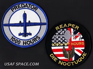 USAF PREDATOR MQ-1 1000 HOURS - RAF REAPER MQ-9 1000 HOURS 2 UCAV PATCH SET - Picture 1 of 2