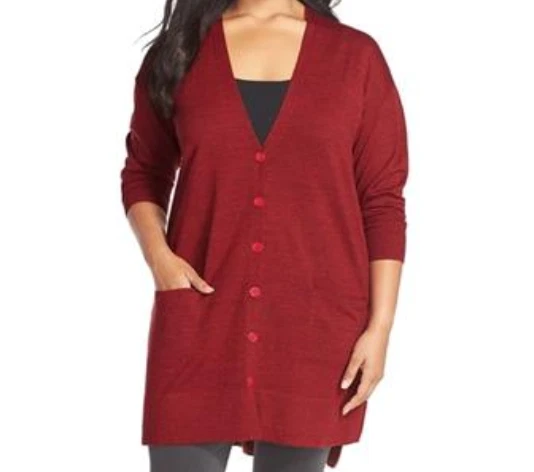 Cárdigan de mujer Sejour botón delantero suéter rojo talla grande 1X 1340 Foto 1 de 1