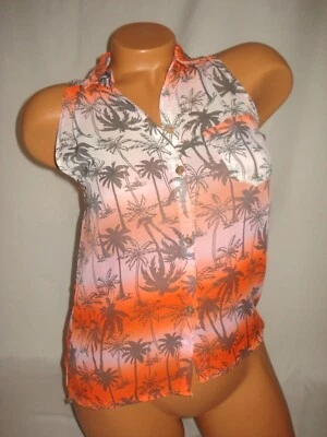 Dream Out Loud by Selena Gomez Tank Top Button Down Orange Shirt Palm Trees - Image 1 of 4