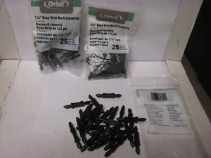 Lot 3 Packs Orbit 25/Pack = 75 -1/4" Black Drip Hose Tube Barbed Couplings 64842 - Picture 1 of 7