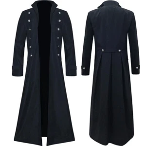 Herren Gothic Steampunk Smoking lange Jacke Mantel Halloween Vampir Cosplay Kostüm - Bild 1 von 16