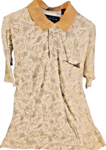 Vintage Jack Nicklaus Brand Unique Golf Scene Collard 1/4 Button Beige T-Shirt - Picture 1 of 6