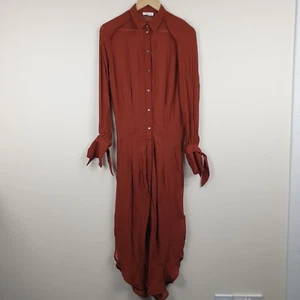 Reiss Myla Shirt Dress Womens Medium Rust Orange Longline Sheer Button Thru Maxi - Picture 1 of 24