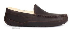 UGG Ascot Leather Dark Spice Fur Slippers Mens Size 14 -NEW- - Picture 1 of 6