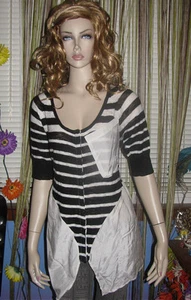 ¡NUEVO! FREE PEOPLE Negro y Blanco a RAYAS A presión LINO FRONTAL SEDA Fluida Túnica Top $128 - Imagen 1 de 12
