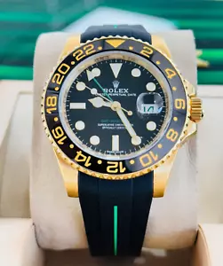 Rolex GMT-Master II 116718LN 18k Y Gold Black Dial Box Service Card & Rubber B - Picture 1 of 18