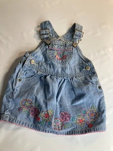 Oshkosh B'Gosh Vestbak Girl Denim Jean Jumper Dress Embroidered Flower 6 Months - Picture 1 of 5