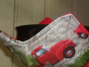 Microwave Bowl Holder RED TRUCK Bowl Cozy Bowl Potholder Reversible Bowl Cover - Picture 1 of 2