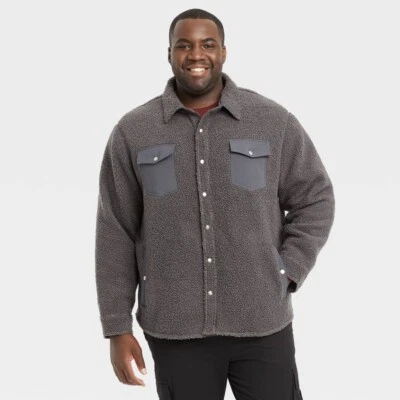 Goodfellow & Co Men's Big & Tall Sherpa Shirt Jacket Dark Gray, Size 2XLT - Image 1 of 3