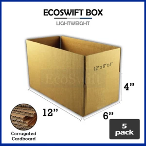 5 12x6x4 EcoSwift Cardboard Packing Moving Shipping Boxes Corrugated Box Cartons - Picture 1 of 6