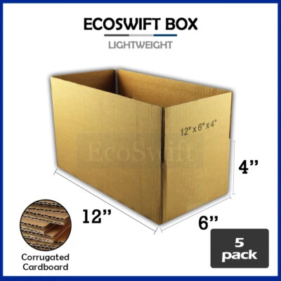 5 12x6x4 EcoSwift Cardboard Packing Moving Shipping Boxes Corrugated Box Cartons - Image 1 of 4