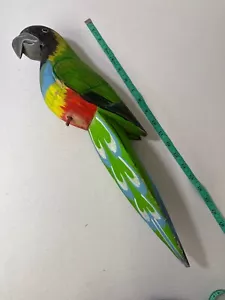Vintage 20” Long Hand-Carved Wooden Parrot Wall Hanging - Colorful Folk Art - Picture 1 of 3